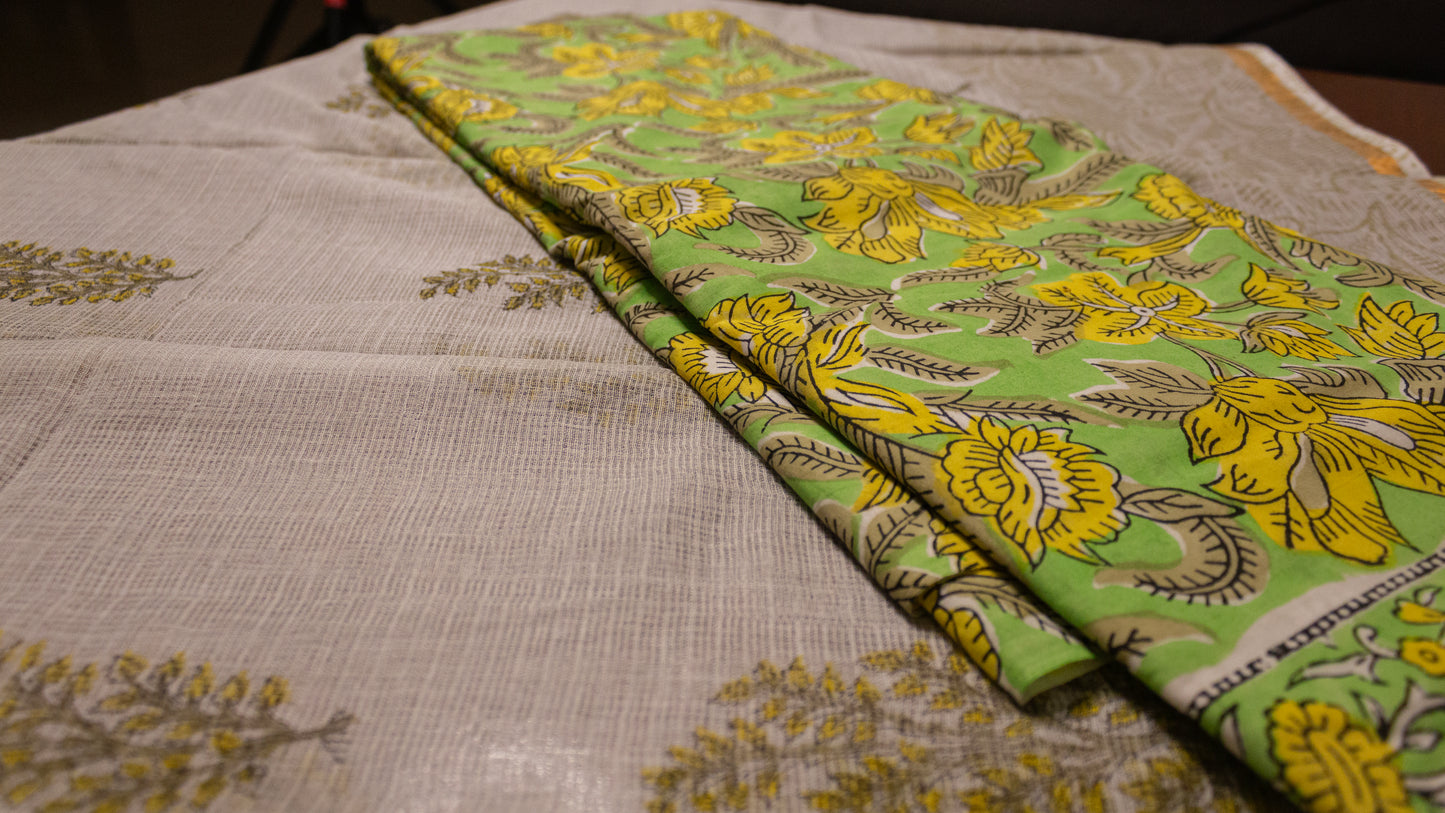 Green Jaal Handblocked Suit