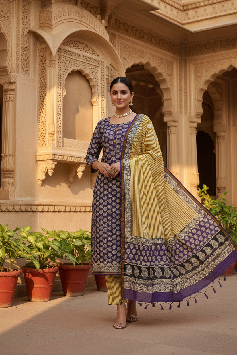 Purple Chanderi Suit