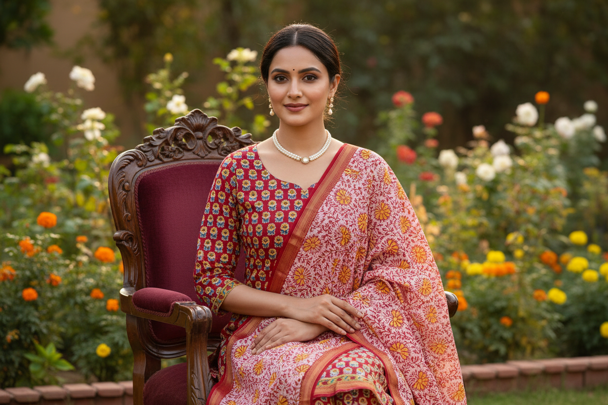 Red Maheshwari Suit