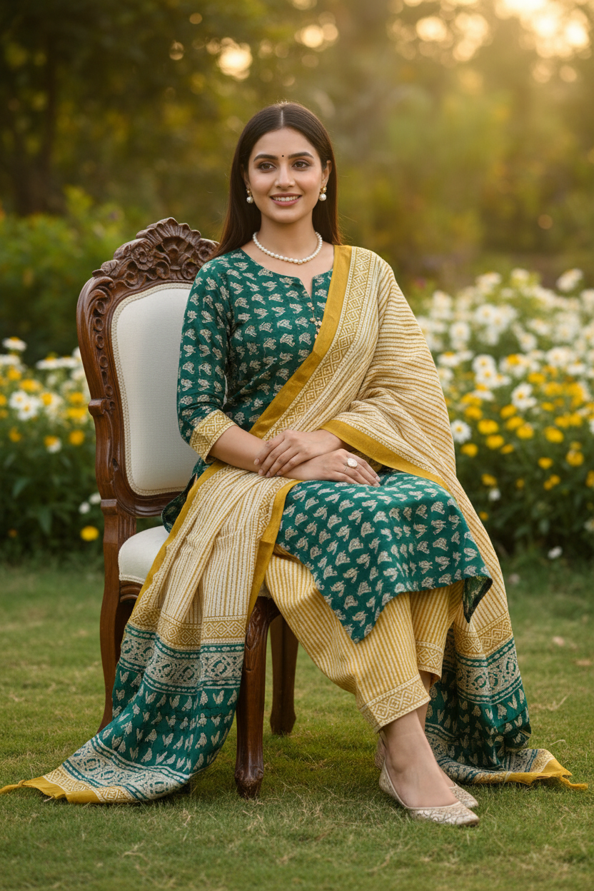Green Maheshwari Suit
