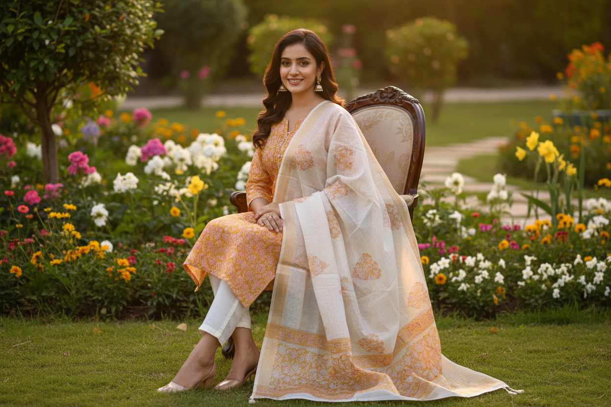 Yellow Maheshwari Suit