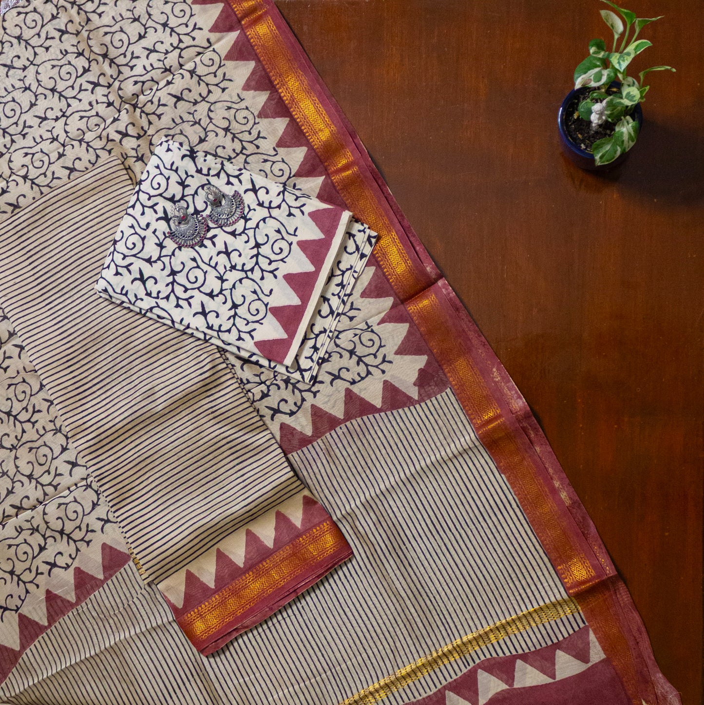 Beige Maheshwari Suit