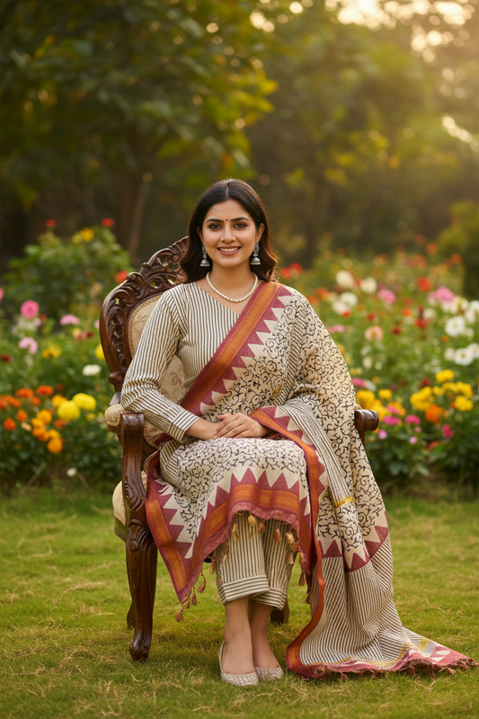 Beige Maheshwari Suit