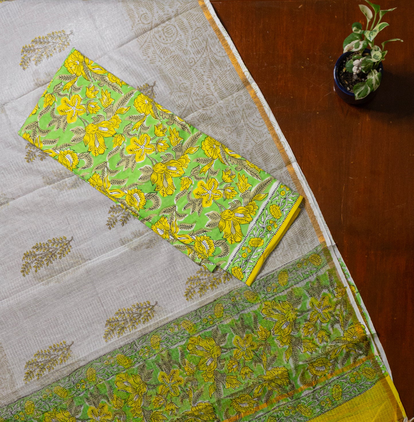 Green Jaal Handblocked Suit