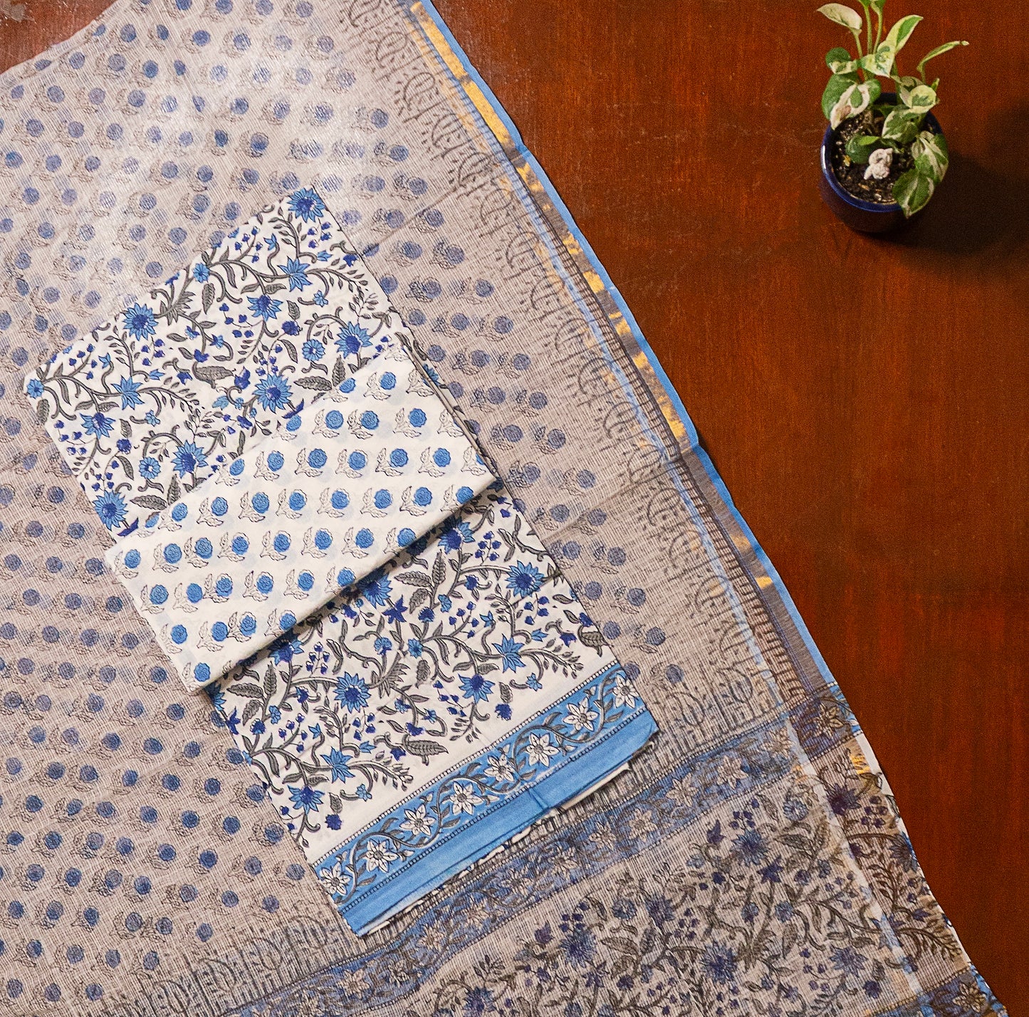 Blue Jaal Handblocked Suit