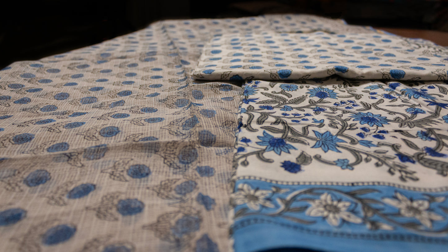 Blue Jaal Handblocked Suit