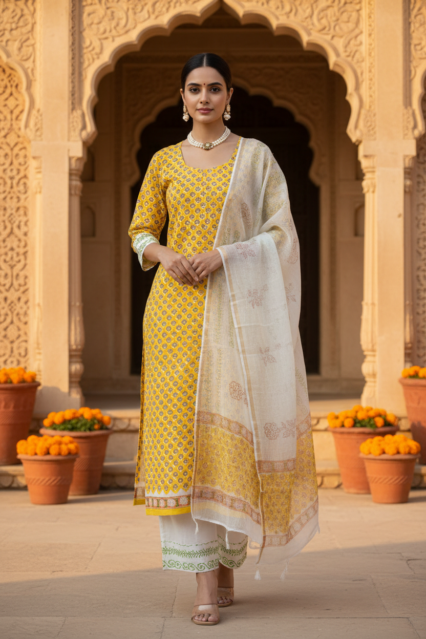 Yellow Handblocked Suit