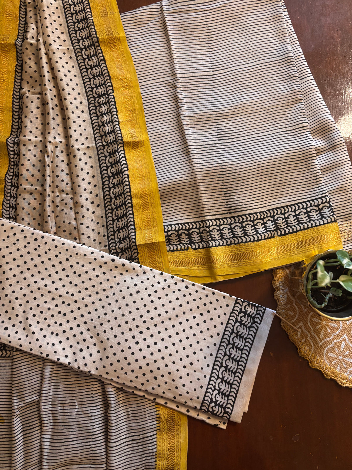 Striped Yellow Maheshwari Suit