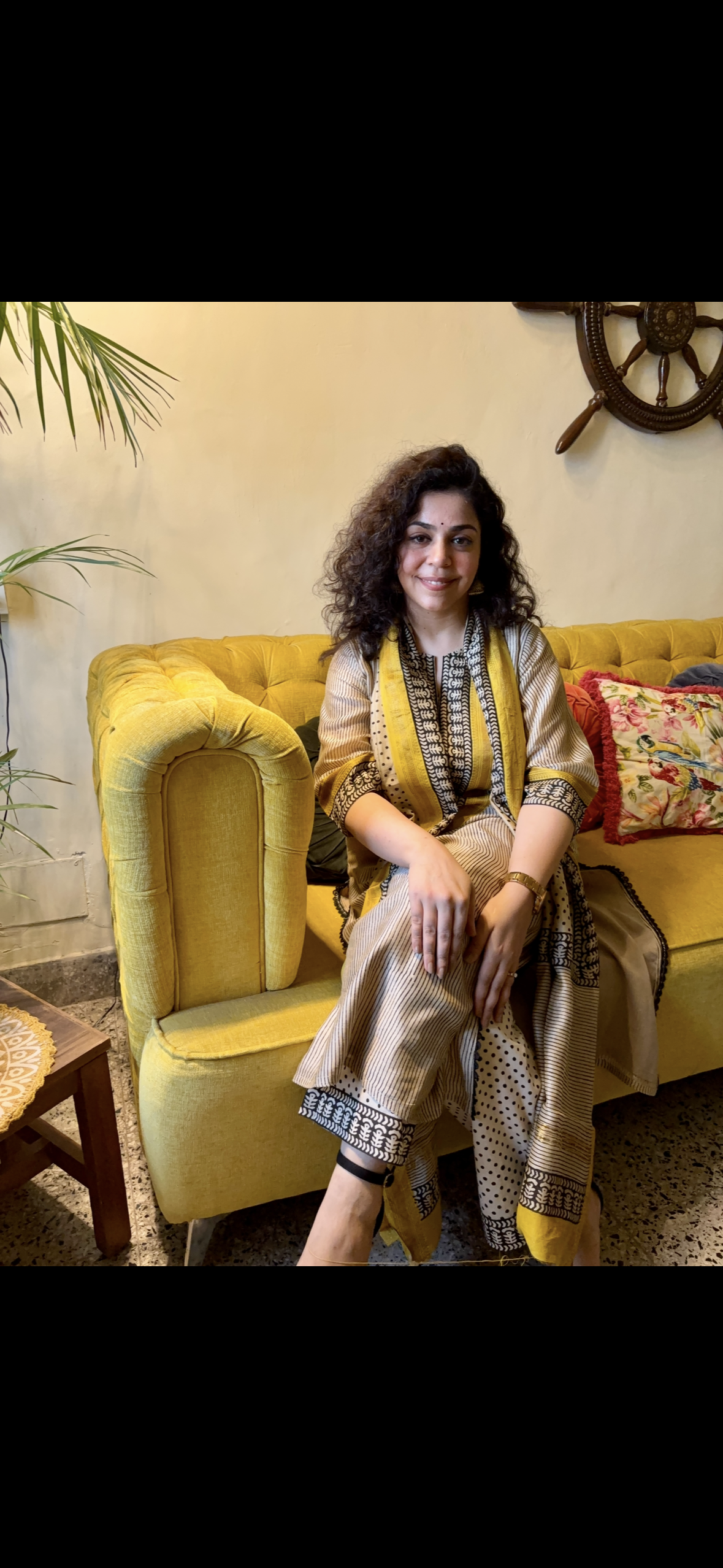 Striped Yellow Maheshwari Suit
