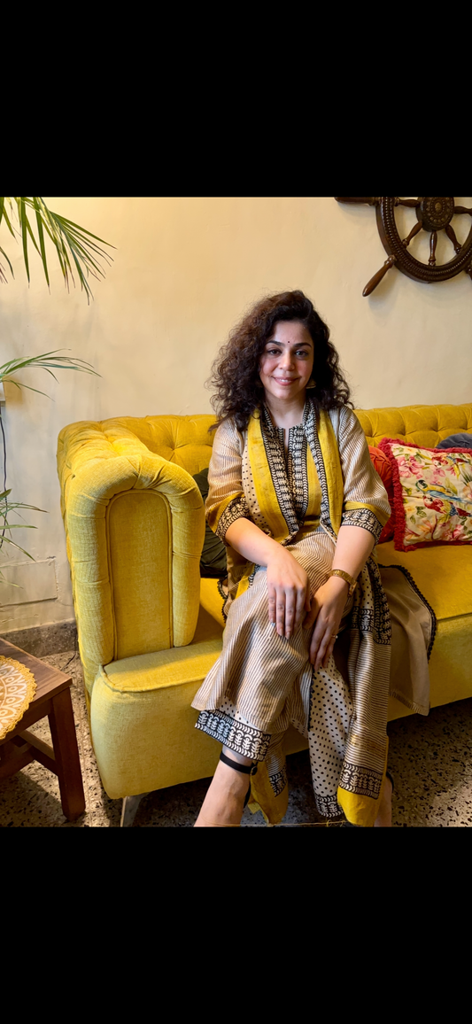 Striped Yellow Maheshwari Suit