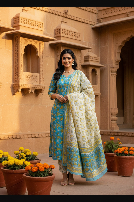 Blue Lotus Chanderi Suit