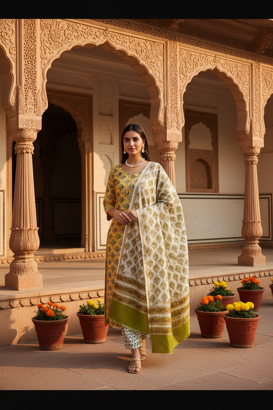 Mustard Chanderi Suit