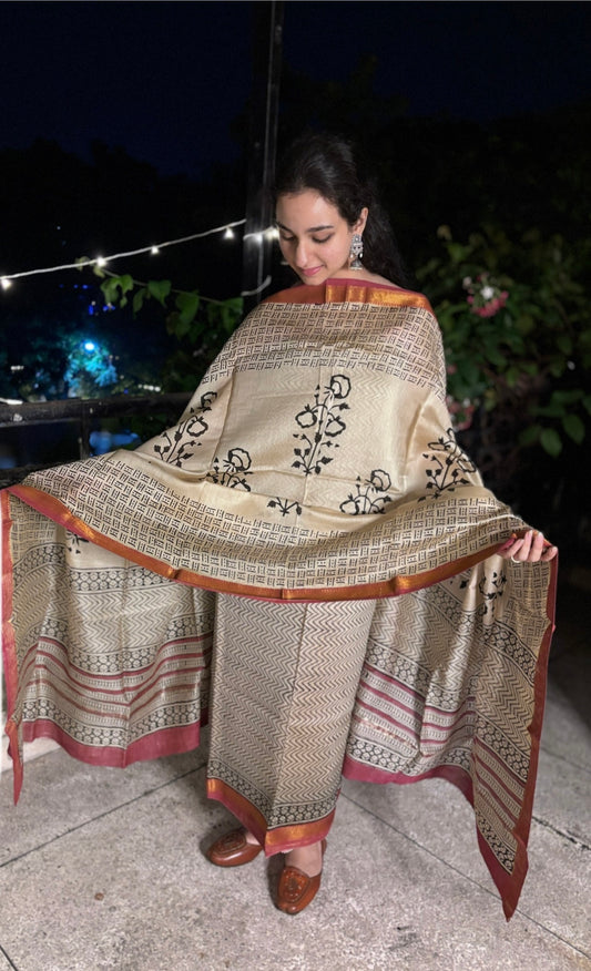 Beige Maheshwari Suit