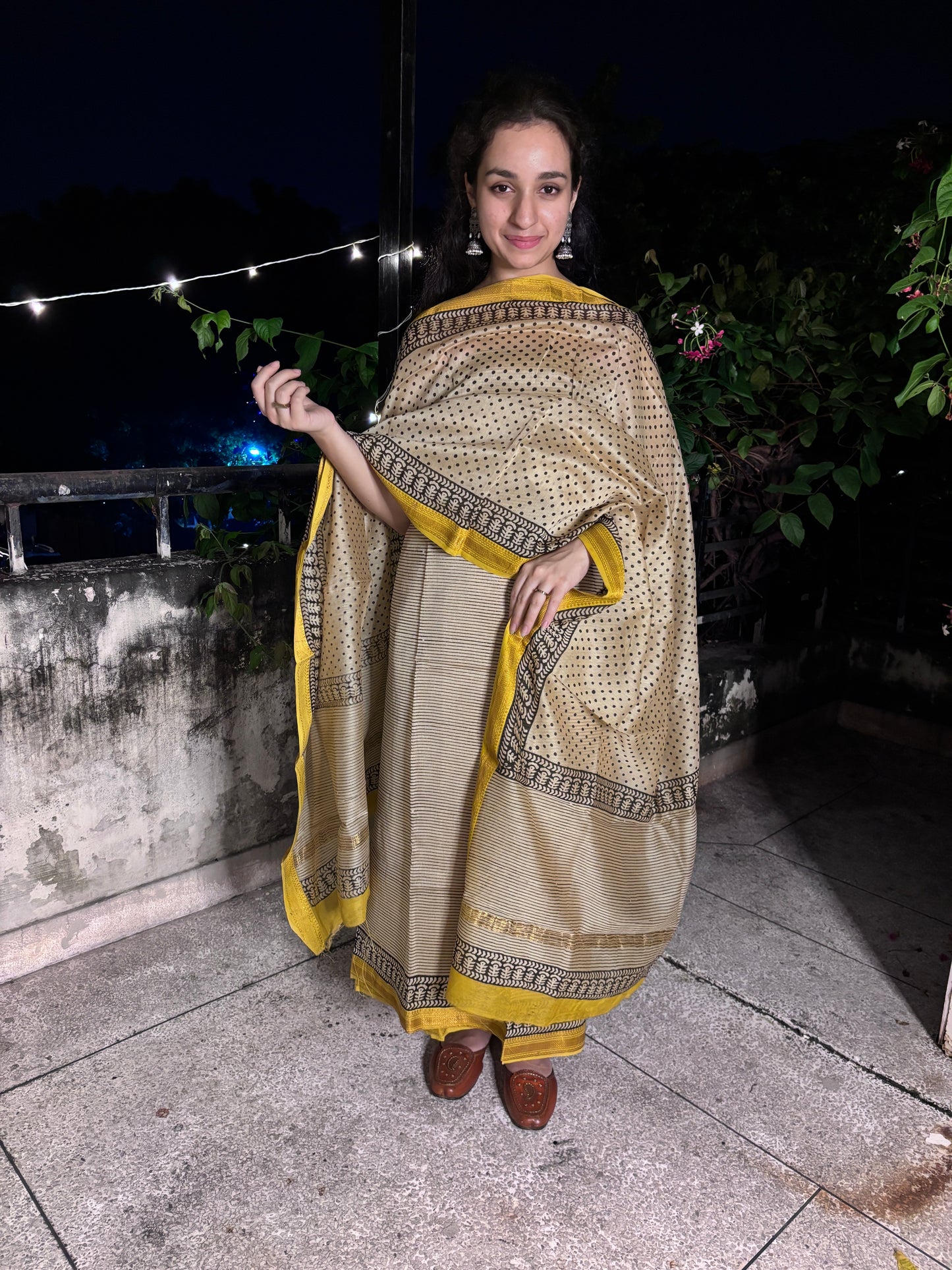 Striped Yellow Maheshwari Suit