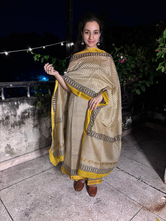 Striped Yellow Maheshwari Suit