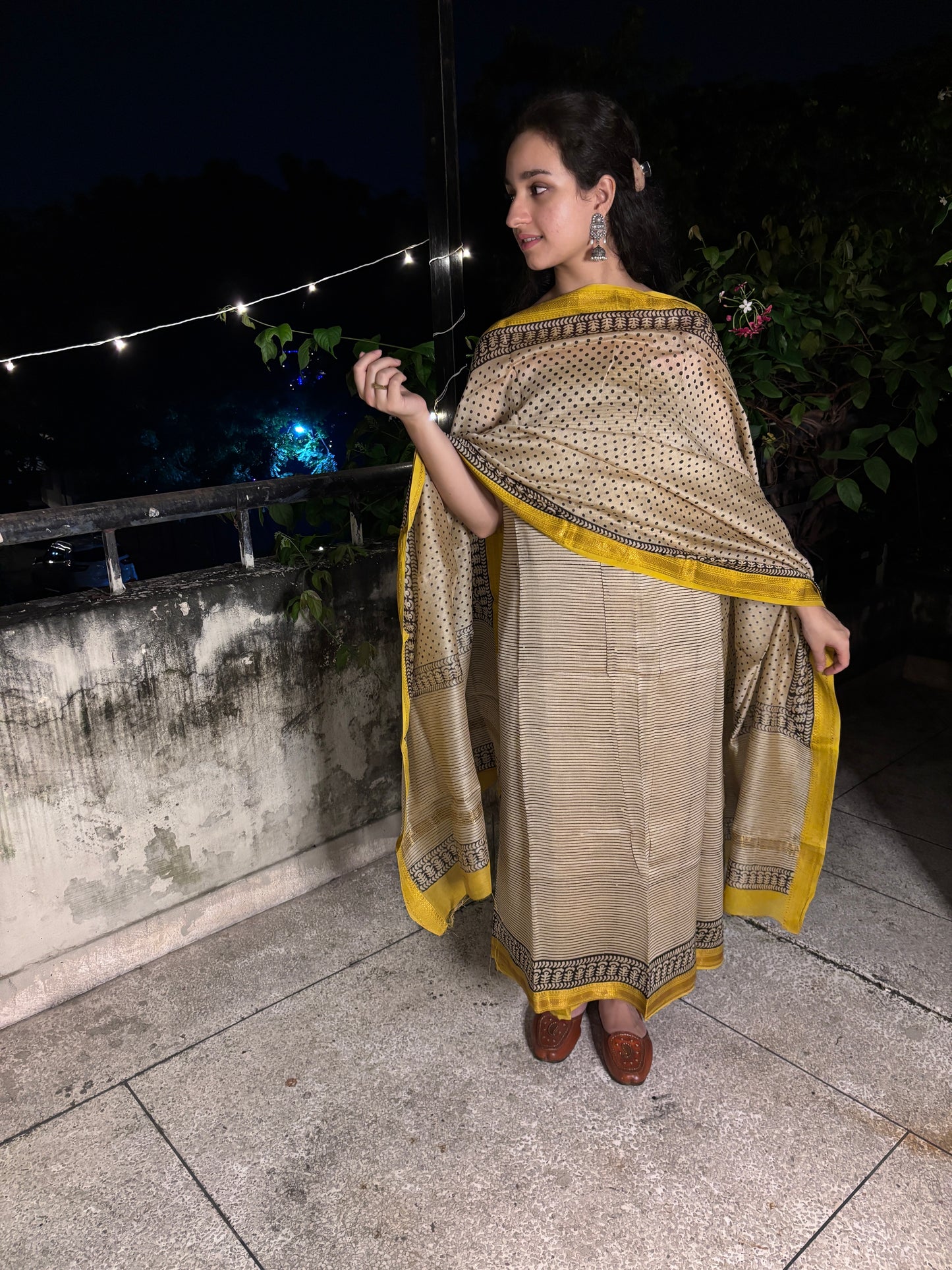 Striped Yellow Maheshwari Suit