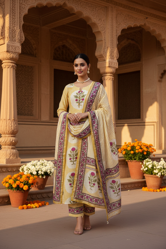 Yellow Handblocked Suit