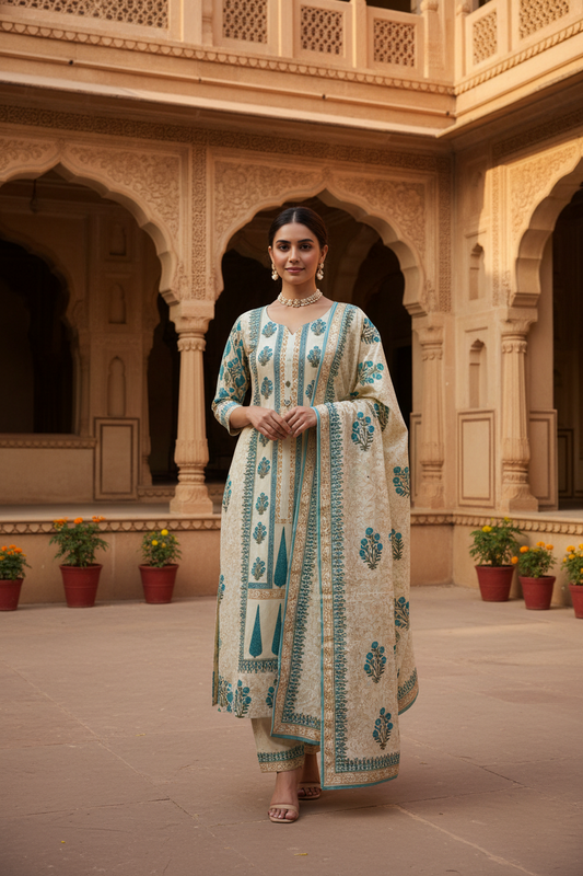 Green Handblocked Suit
