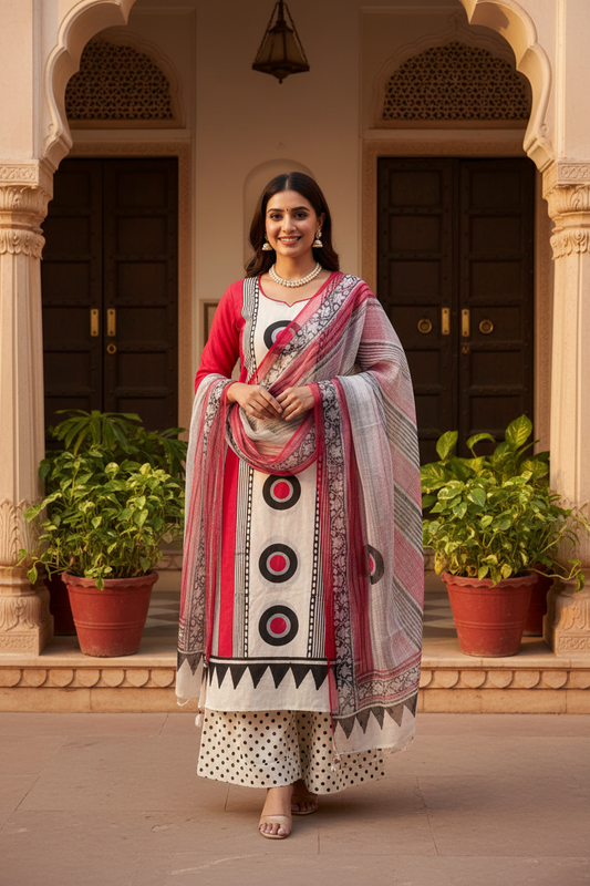 Red Handblocked Suit