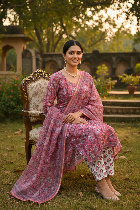 Pink Handblocked Suit