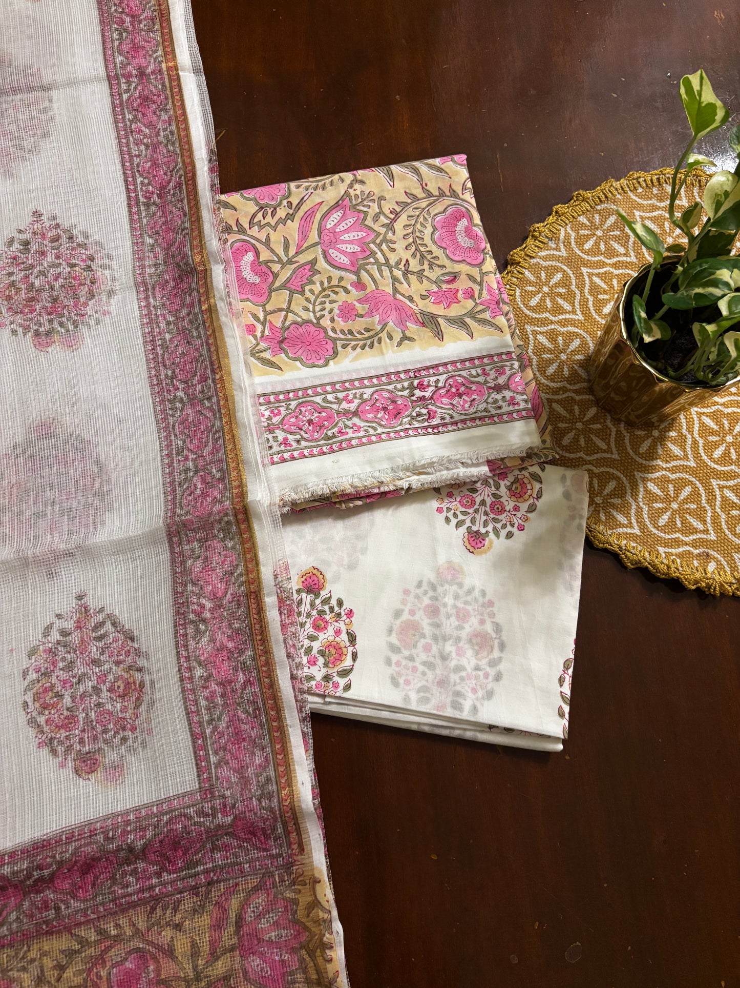 Pink Jaal Handblocked Suit
