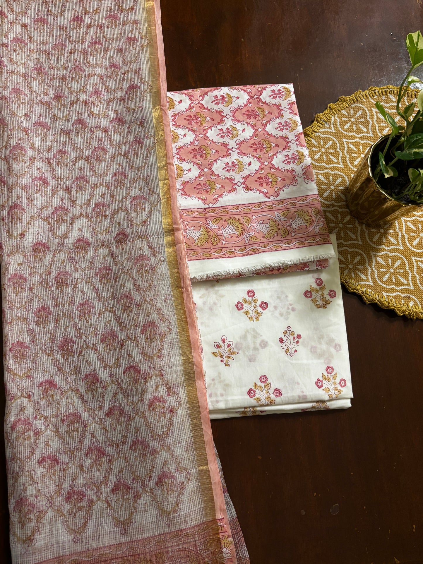 Pink Jaal Handblocked Suit