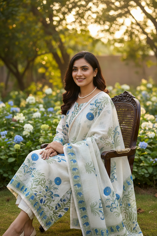 Blue Flower Chanderi Suit