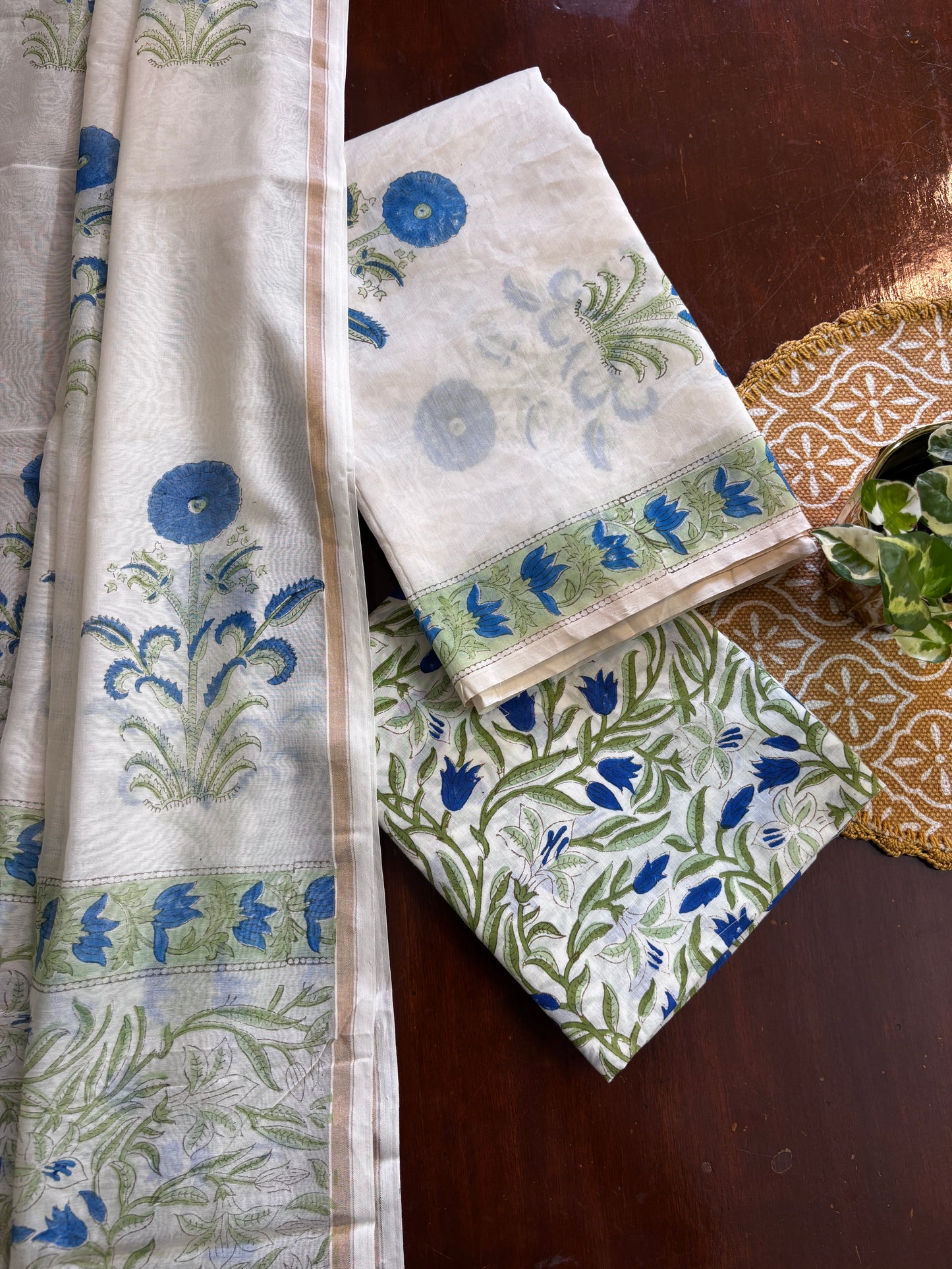 Blue Flower Chanderi Suit