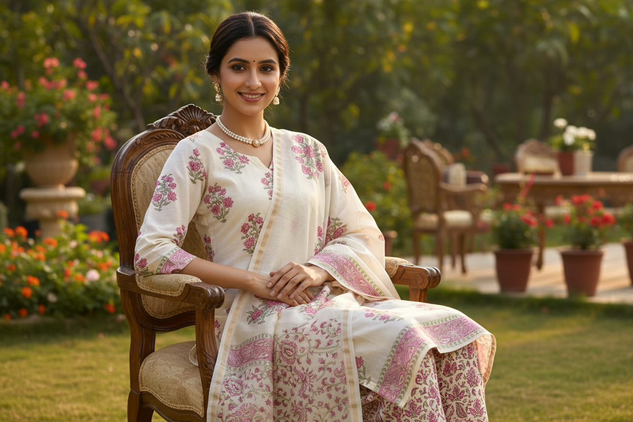 Pink Boota Chanderi Suit