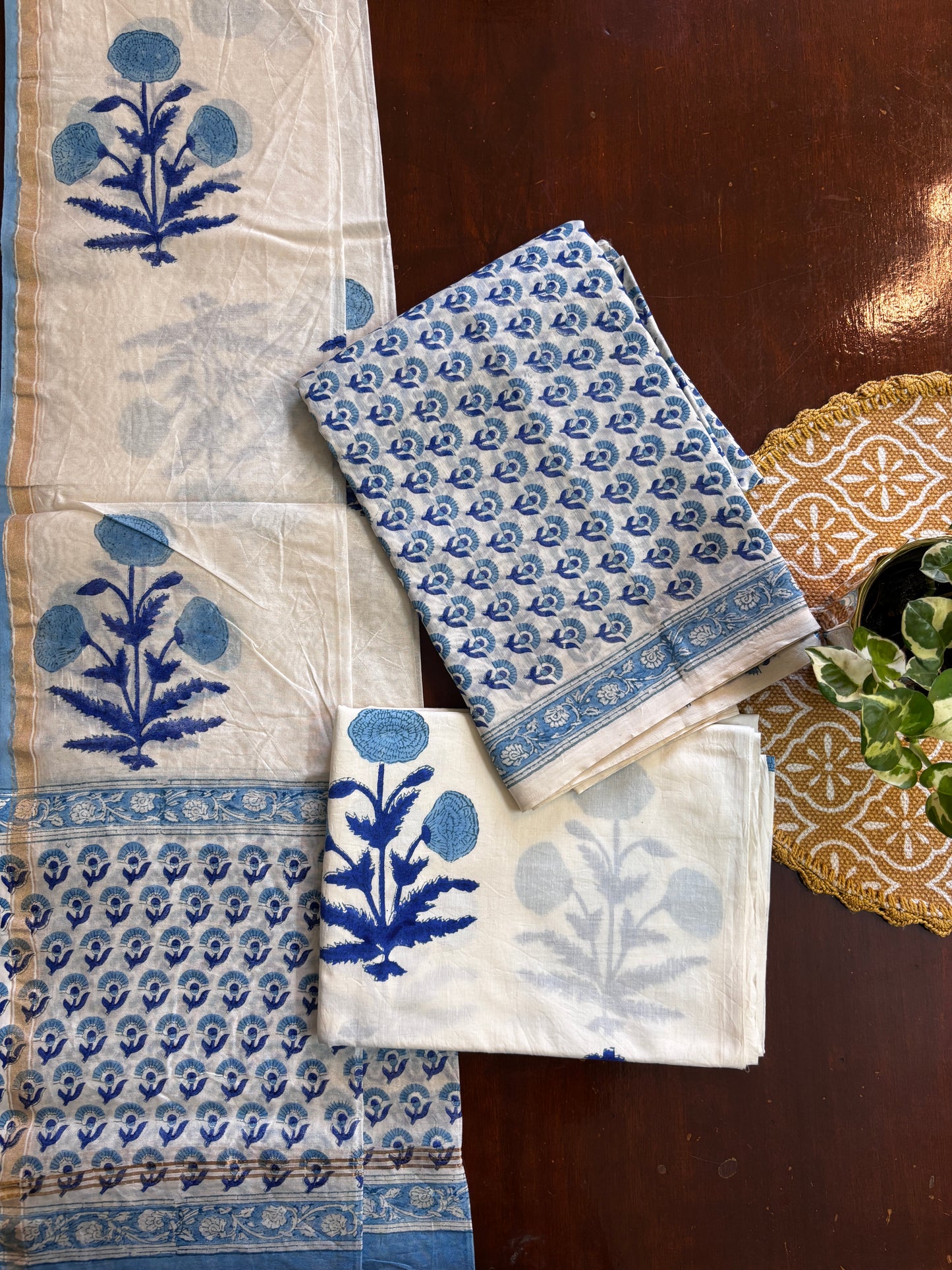Deep Blue Flower Chanderi Suit