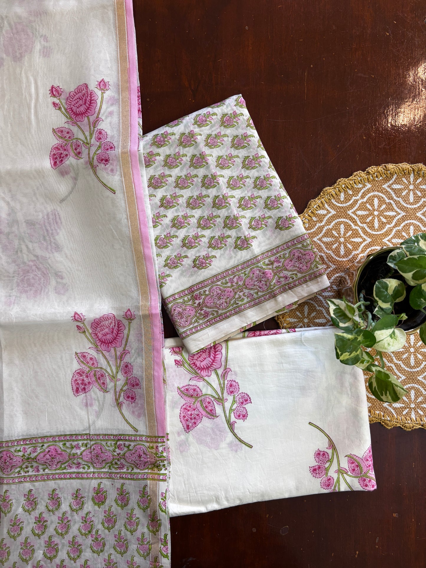 Pink Flower Chanderi Suit