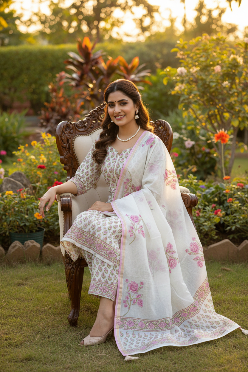 Pink Flower Chanderi Suit