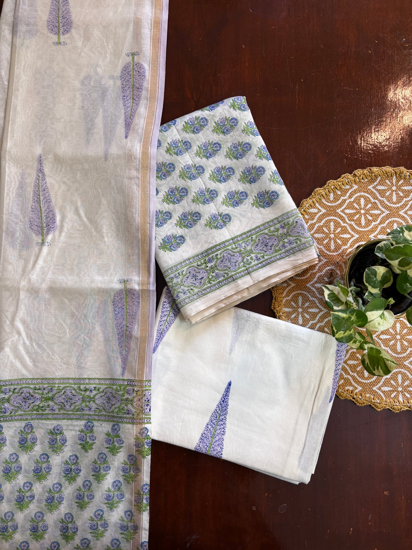 Purple Flower Chanderi Suit