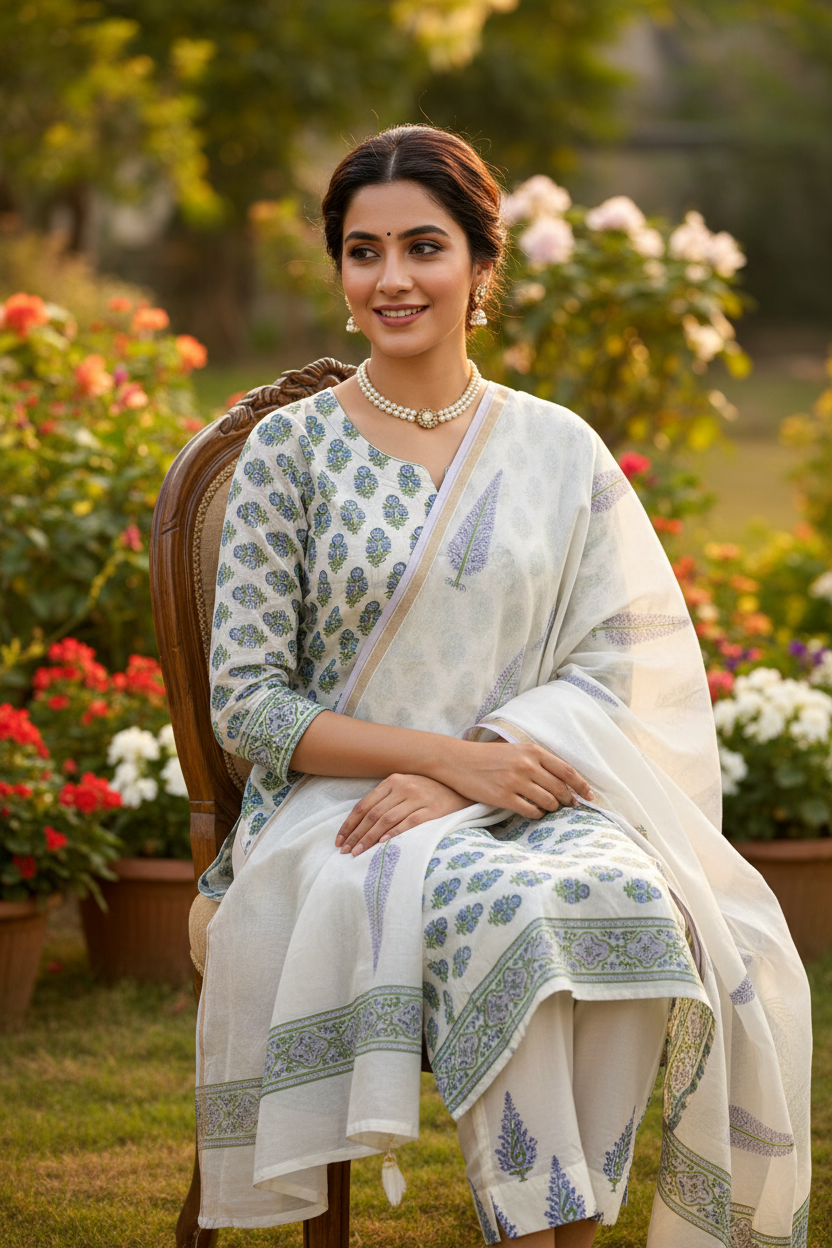 Purple Flower Chanderi Suit