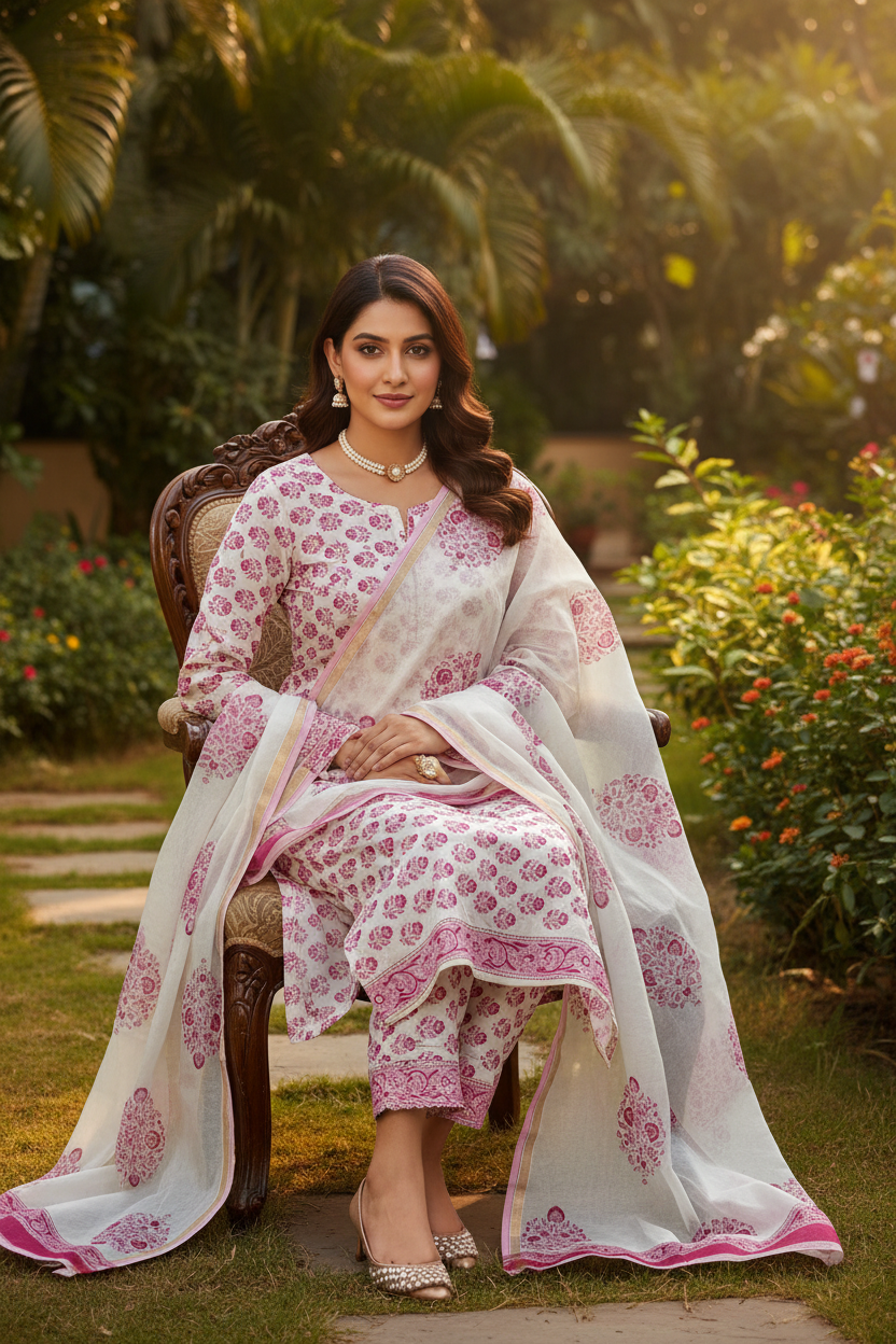 Pink Boota Chanderi Suit