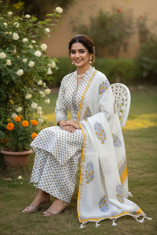 Yellow Flower Chanderi Suit