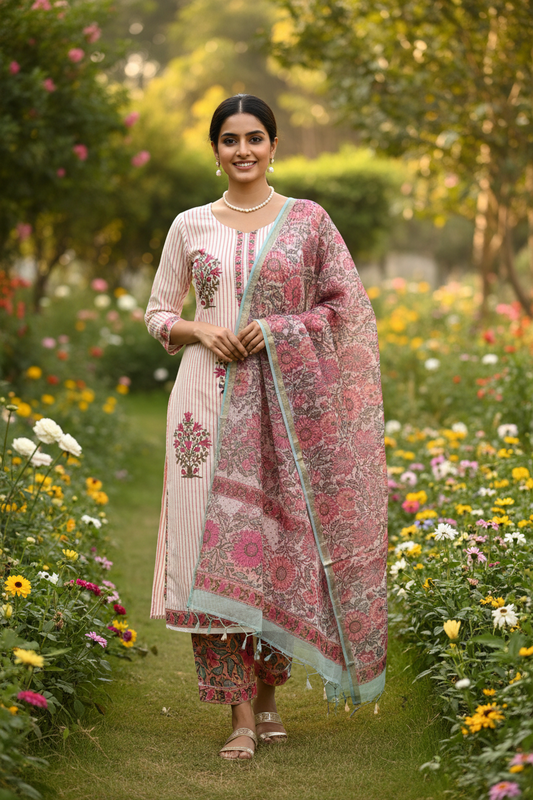 Pink Boota Handblocked Suit