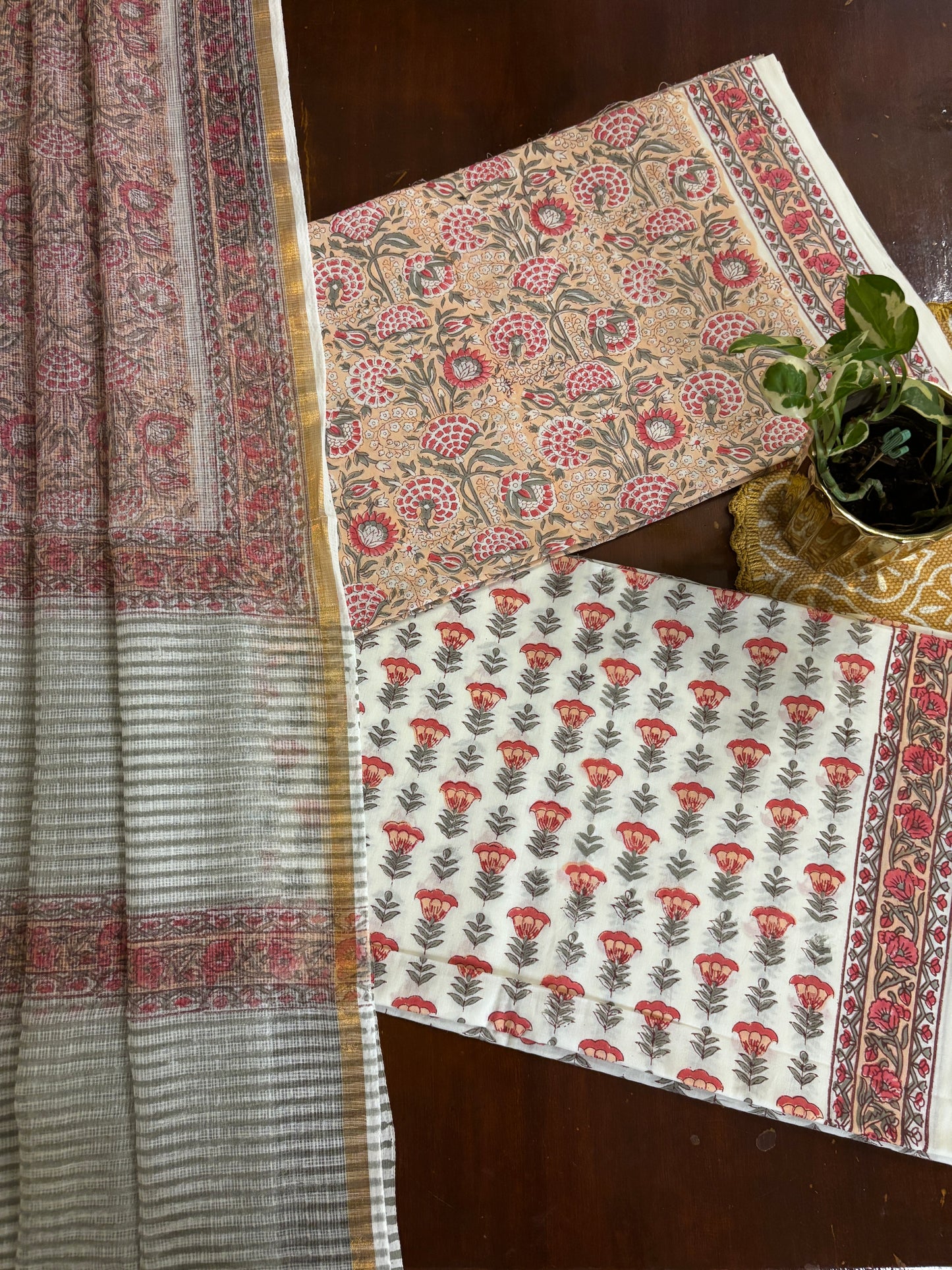 Peach Jaal Handblocked Suit