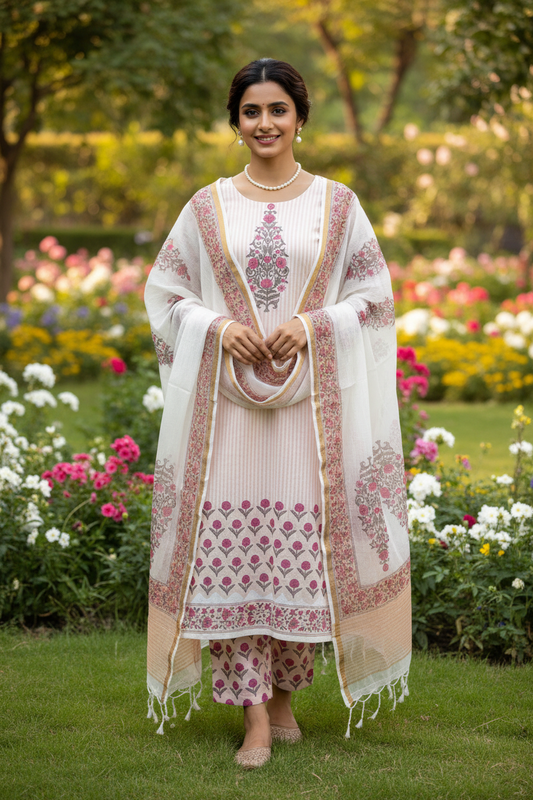 Baby Pink Handblocked Suit