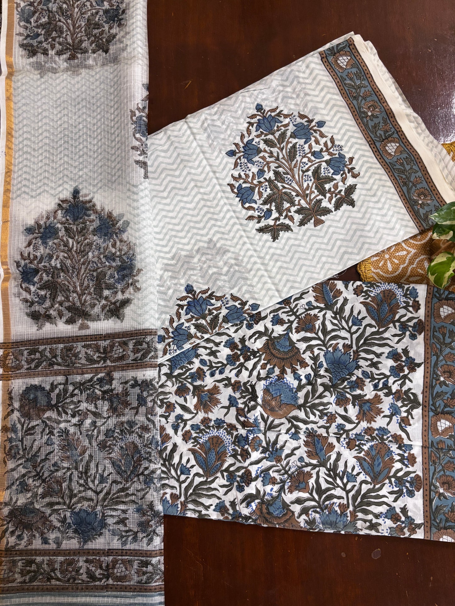 Blue Brown Handblocked Suit