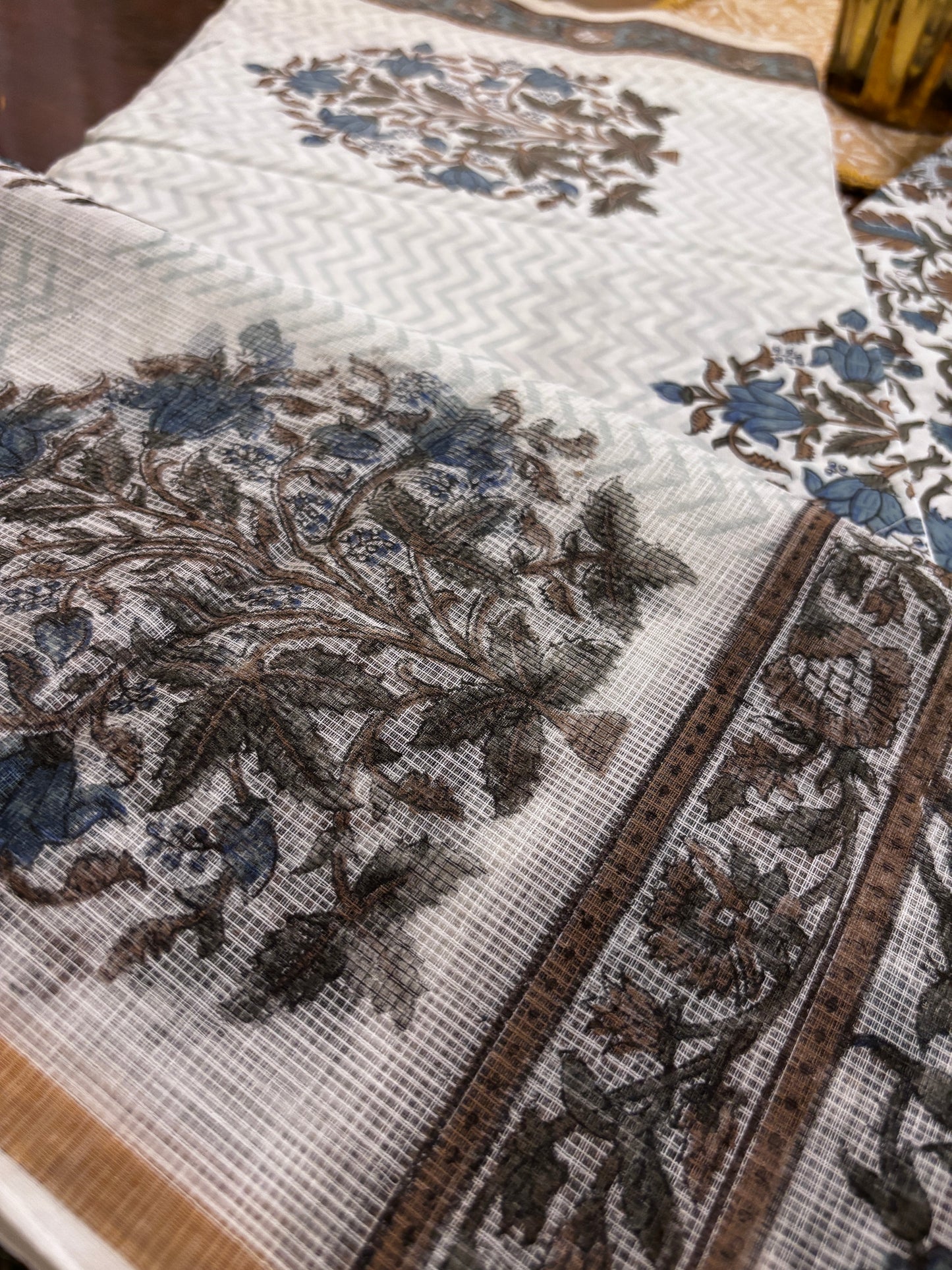 Blue Brown Handblocked Suit