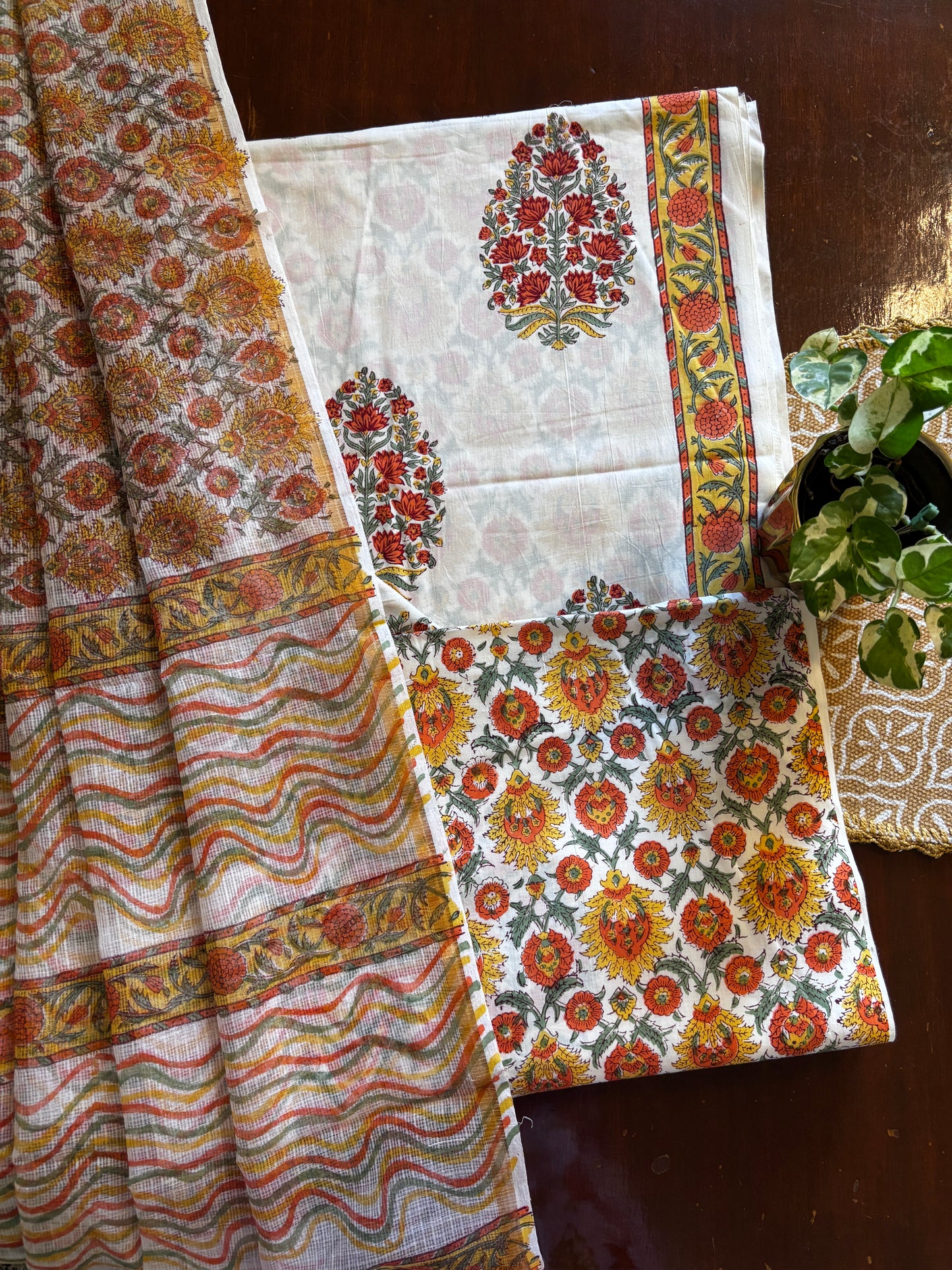 Orange & Yellow Handblocked Suit