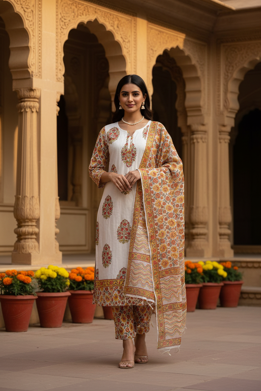 Orange & Yellow Handblocked Suit