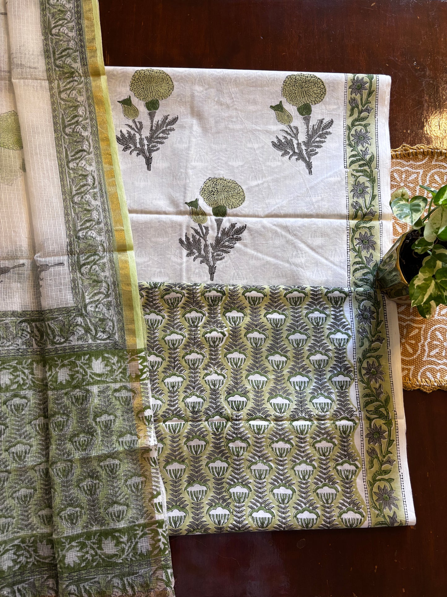 Green Handblocked Suit