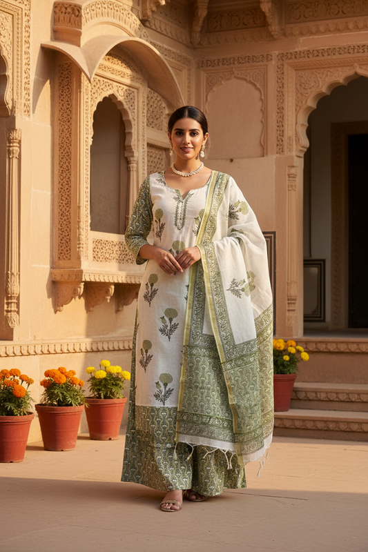 Green Handblocked Suit