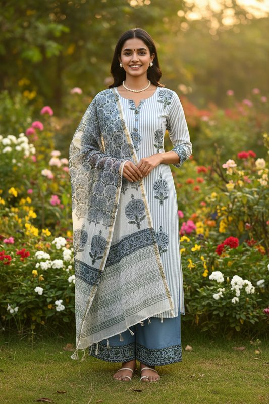 Blue Handblocked Suit