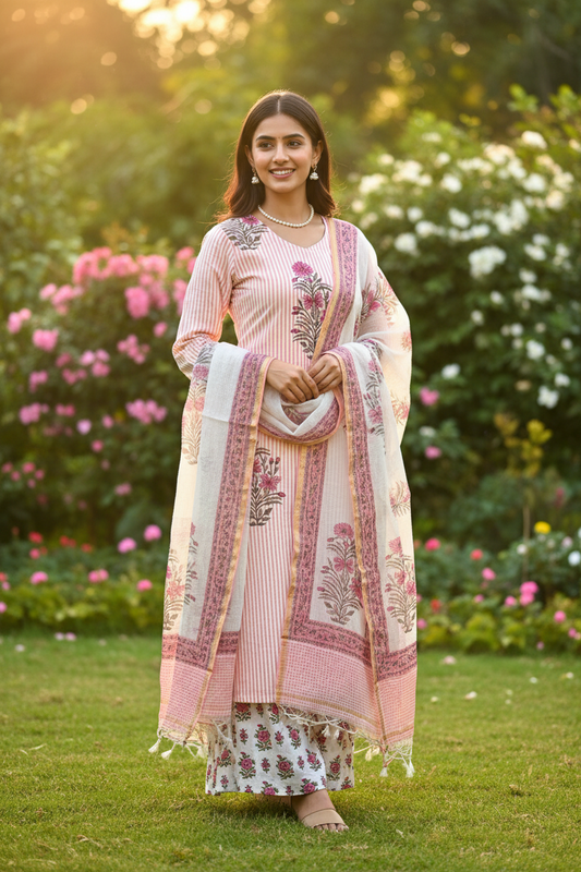 Pink Handblocked Suit