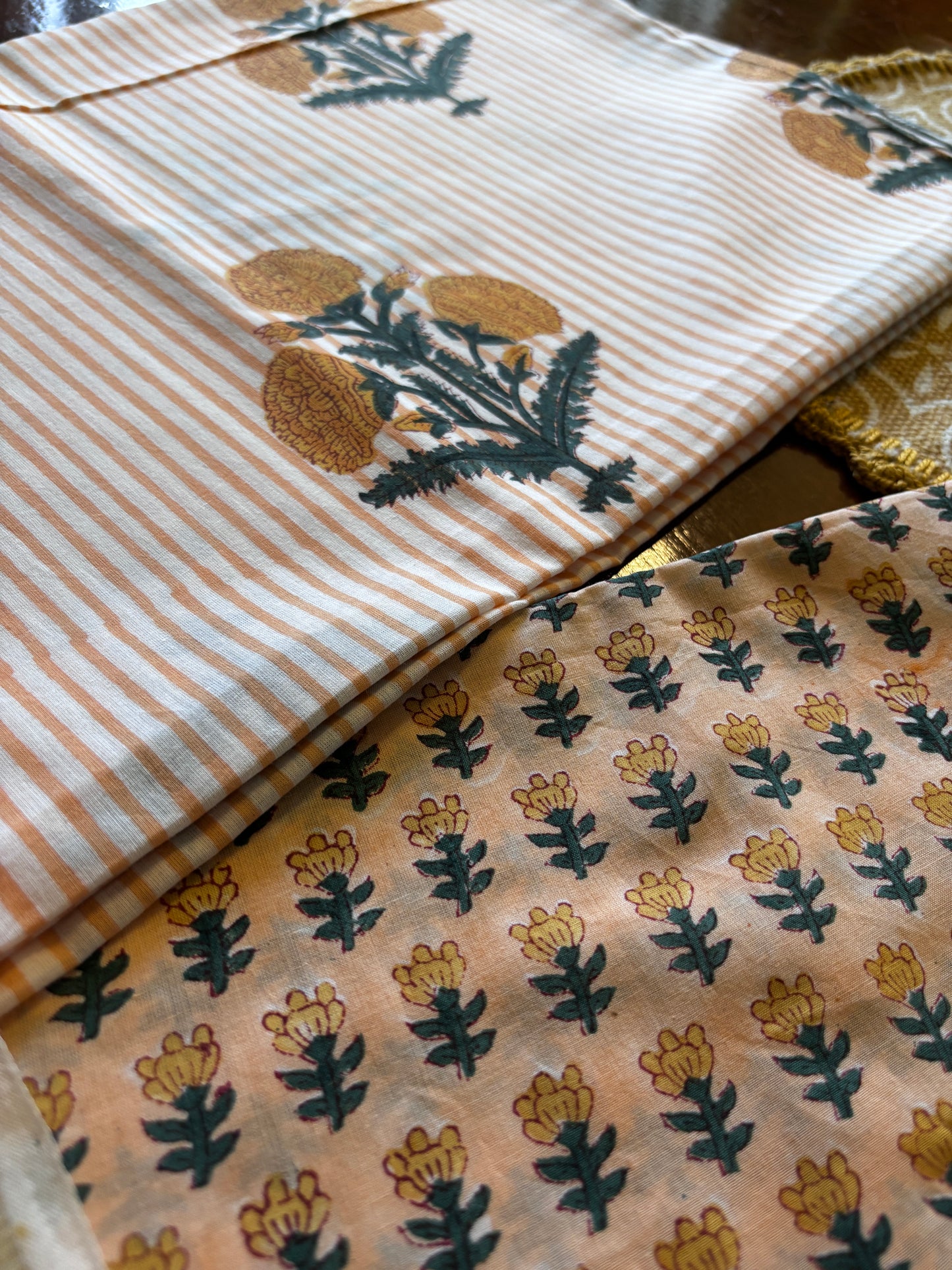 Peach & Yellow Handblocked Suit