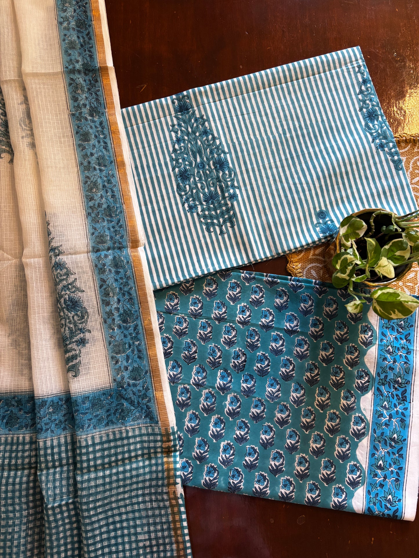 Deep Blue Green Handblocked Suit