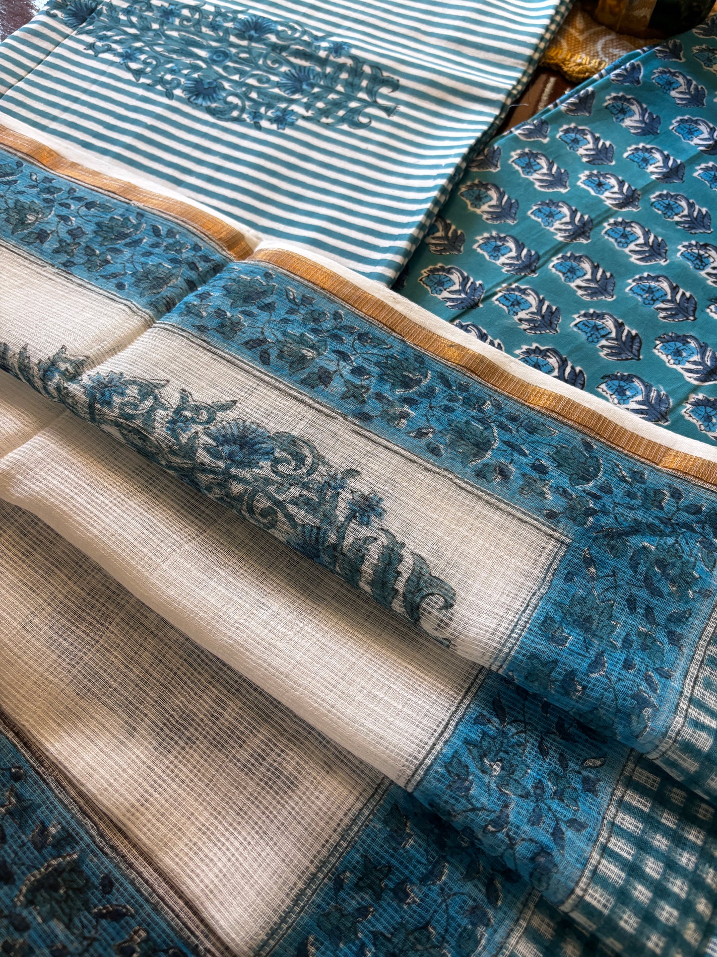 Deep Blue Green Handblocked Suit